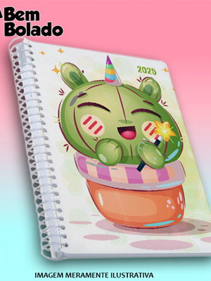 Agenda 2025 cacto sorrindo desenho ilustração verde