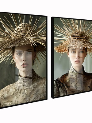 Kit 2 quadros abstrato flores mulheres fashion luxo