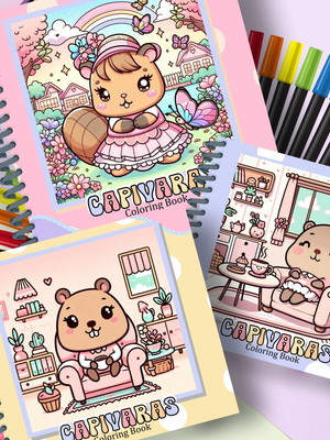 Livro de colorir capivara cute - coloring book - a5