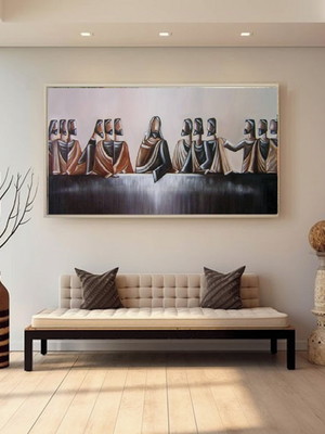 Quadro decorativo pintura a mão santa ceia 80x150