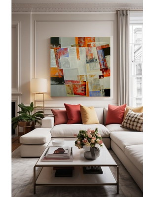 Quadro abstrato pintado a mão para decorar sala 70x70
