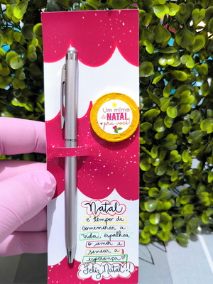 Cartão com caneta e moedinha de chocolate ao leite- natal