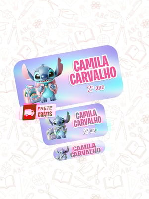 Etiqueta escolar stitch puket 150un frete grátis