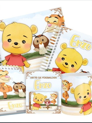 Combo caderneta e livro ursinho pooh menino arquivo digital