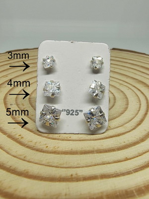 Trio brincos zircônia quadrado - prata 925