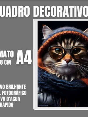 Quadro gato com cachecol e óculos de inverno, com um visual