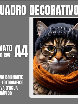 Quadro gato com cachecol e óculos de inverno, com um visual