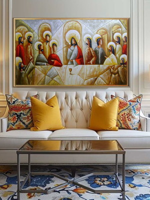 Quadro decorativo pintado a mão santa ceia 70x120