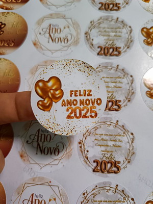 100 etiquetas adesivas feliz ano novo 4x4 cm