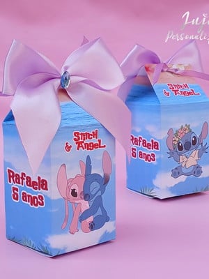 Caixa milk com laço de cetim lembrancinha - stitch e angel