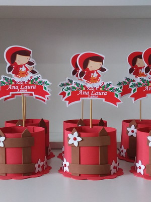 Kit com 15 enfeite de mesa chapeuzinho vermelho - mod2