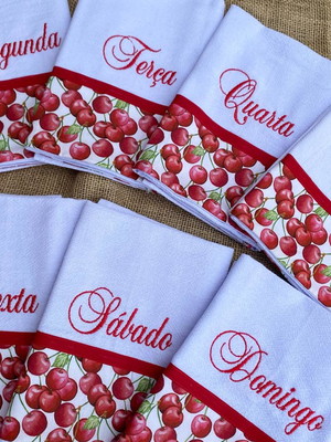 Kit 7 panos de prato semaninha cerejas