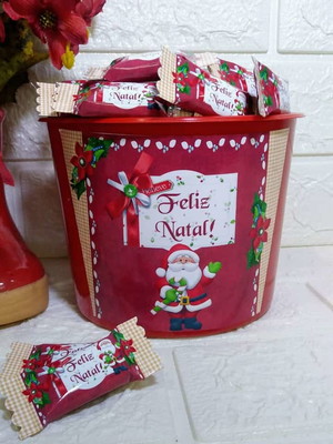 Balde com 100 balas personalizadas - balas natal