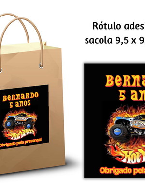 Rótulo adesivo sacolinha surpresa hot wheels monster trucks