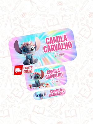 Etiqueta escolar stitch puket 150un frete grátis