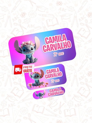 Etiqueta escolar stitch puket 150un frete grátis