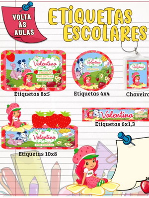 80 etiquetas escolar moranguinho