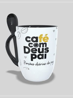Caneca café com deus pai com colher interior e alça preto