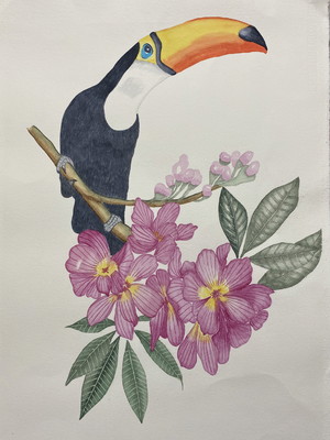 Tucano com flores