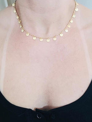 Colar choker com muitos pingentes banhado ouro18k