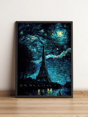 Quadro noite estrelada em paris elegante decorativo 722