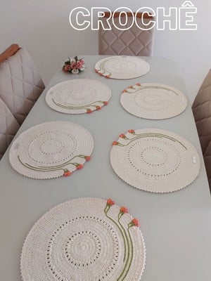 Sousplat tulipas crochê 6 peças