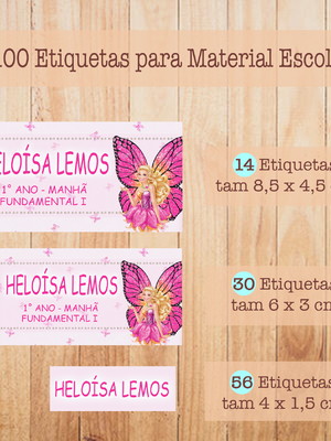 Kit adesivo para material escolar barbie