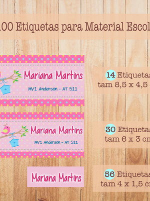 Kit adesivo material escolar passarinho