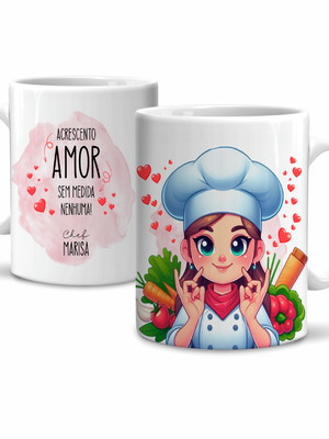 Caneca chef cozinheira personalizada com nome modelo 7