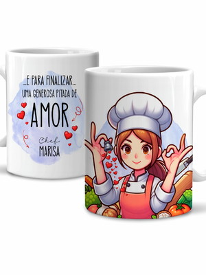 Caneca chef cozinheira personalizada com nome modelo 8