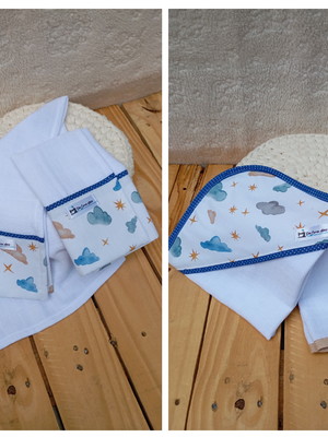 Kit enxoval bebe nuvens azuis 8 peças