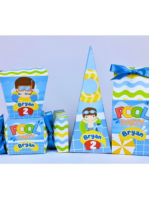 Kit 50 caixinhas pool party personalizada com lacinhos