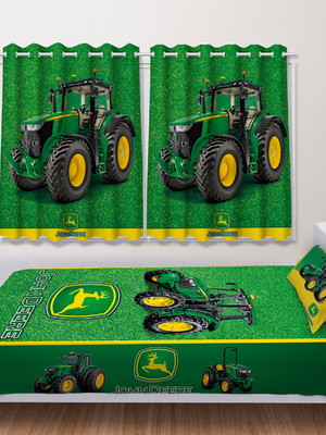 Jogo de quarto solteiro trator john deere cortina lençol