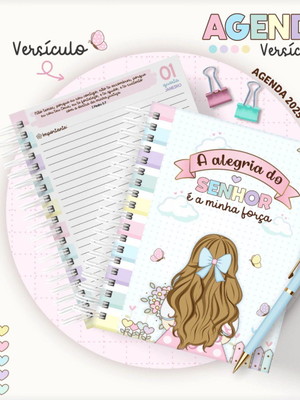 Agenda personalizada cristã com versículos nas páginas