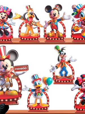 8 totem display centro de mesa circo do mickey 20 cm enfeite