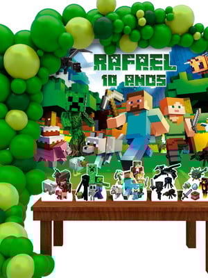 Kit festa minecraft painel personalizado com nome e idade