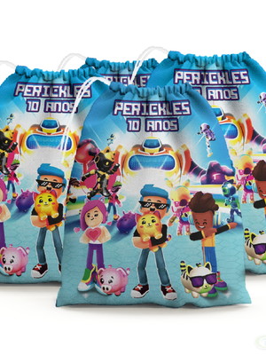 Sacolinha lembrancinha pk xd fundo azul saquinho doces