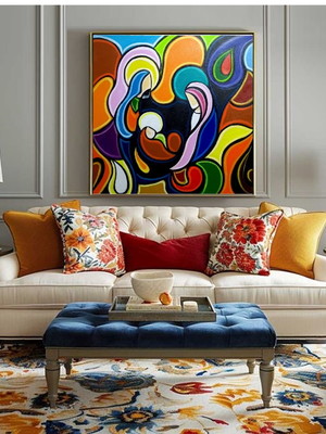 Quadro pintado a mão sagrada família medida 70x70
