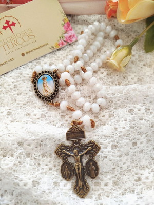Terco nossa senhora de fátima cristal branco