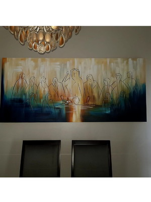 Quadro pintado a mão santa ceia 80x180 1193