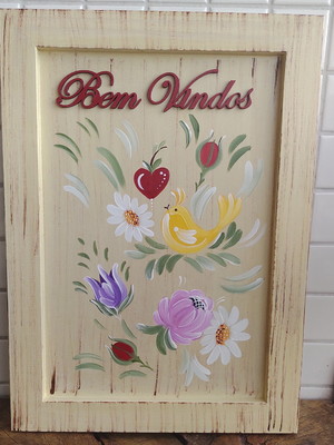 Placa bem vindos passarinho amarelo