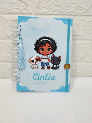 Planner personalizado azul com mascote