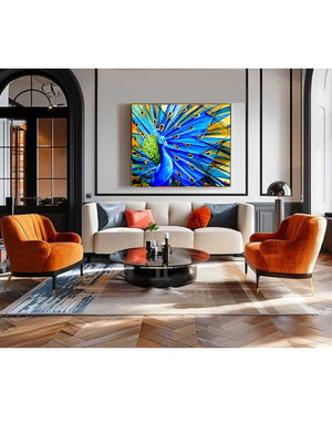 Quadro decorativo pavão azul pintado a mão 80x100