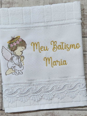 Toalha batizado batismo presente bordada personalizada