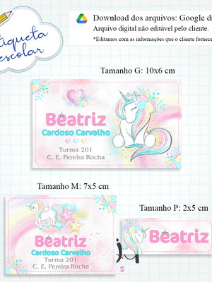 Arte digital etiqueta escolar unicórnio cute