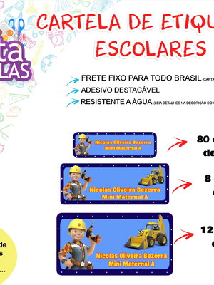 100 etiquetas escolares bob o construtor