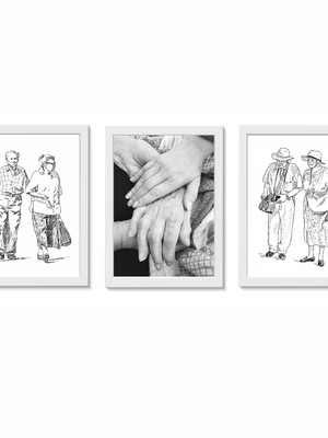 Quadros decorativos idosos geriatria a3 molduras brancas