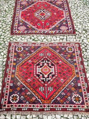 Belo par de tapetes persas shiraz - 1,00 x 0,95 - irã