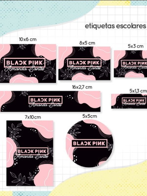 80 etiquetas escolares black pink