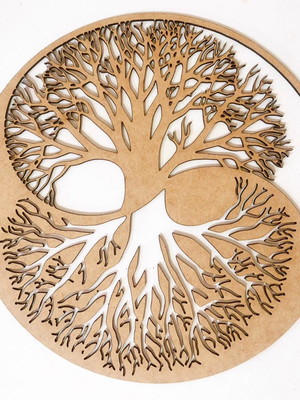 Mandala árvore yin yang mdf cru 40x40 cm